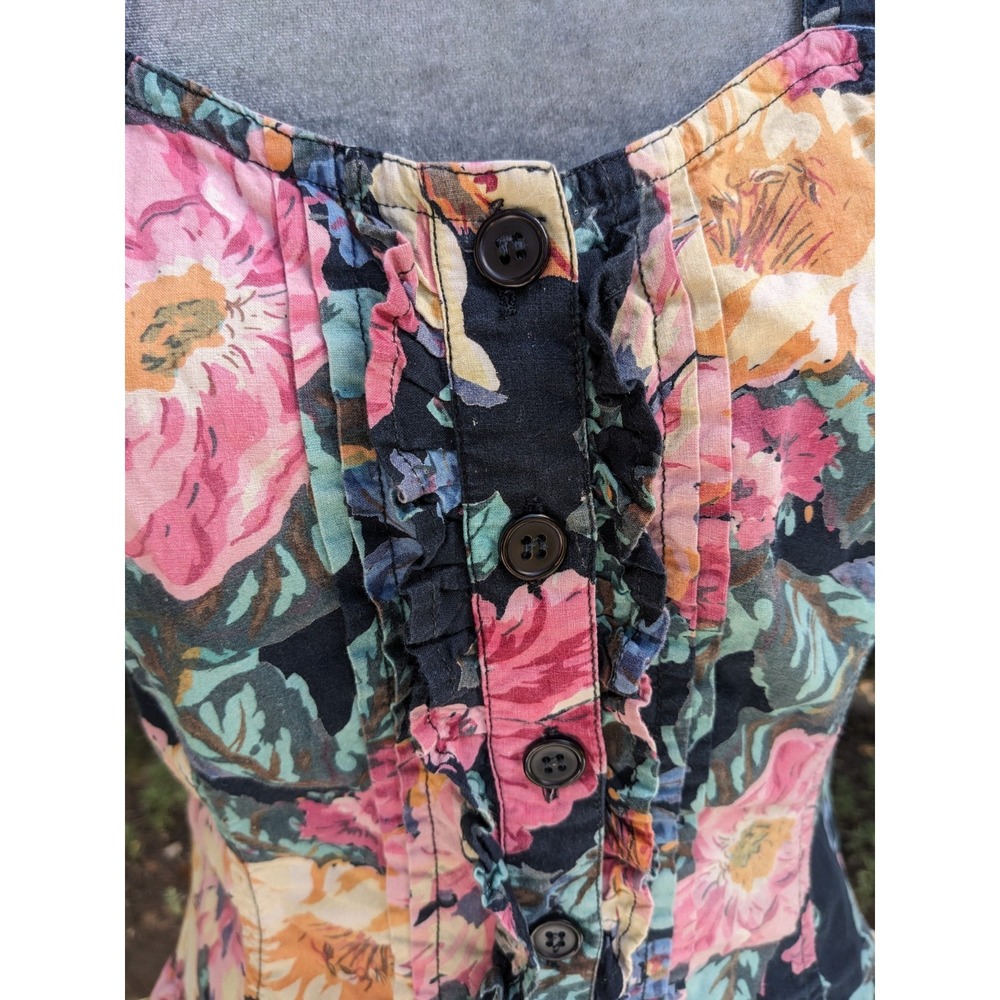 Vintage 90s Starina Floral Garden Dress M Cottagecore Button Front Corset Ruffle - Picture 7 of 15
